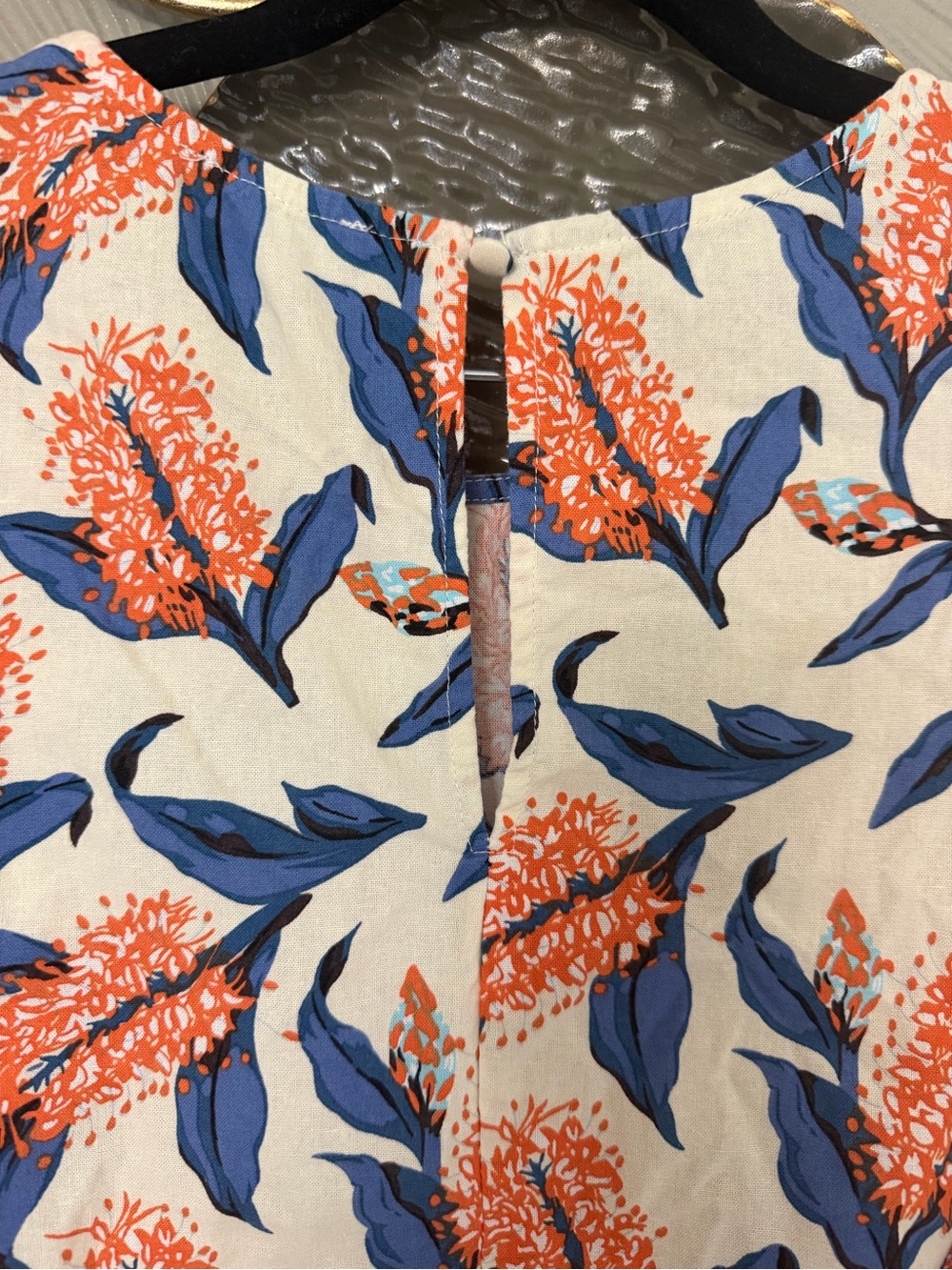 TCEC Cream Blouse with Coral Floral & Navy Leaves - Picture 6 of 6